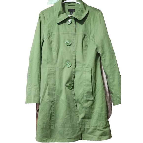 H&M Olive Green Womens Coat Jacket Button Lined Size 10 - Picture 1 of 9